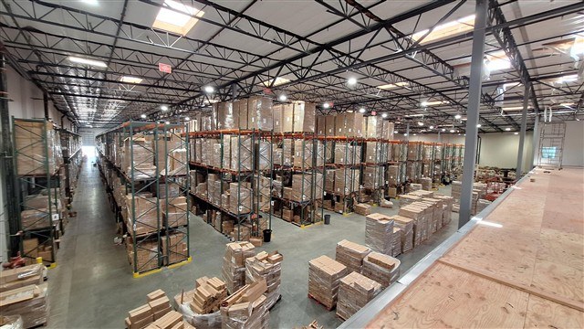 Warehouse interior with pallet racking