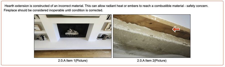 Incorrect hearth extension material identified during a chimney inspection