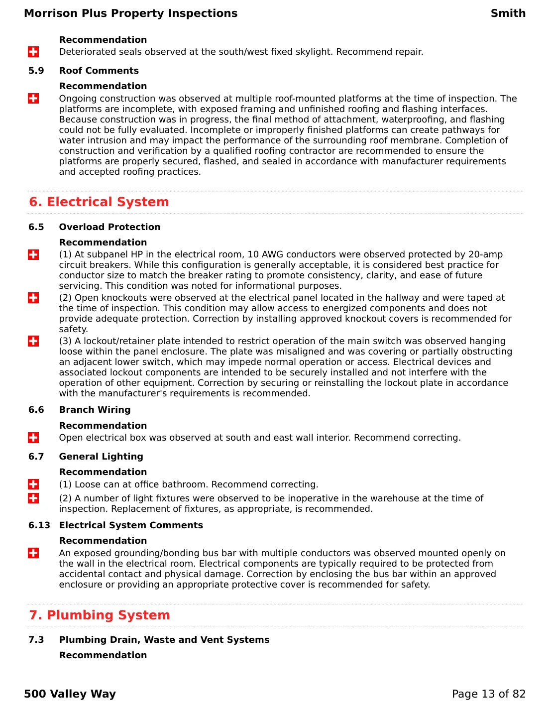 Sample commercial inspection report page 13
